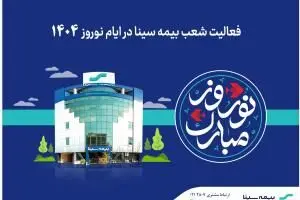 فعالیت شعب بیمه سینا در نوروز 1404