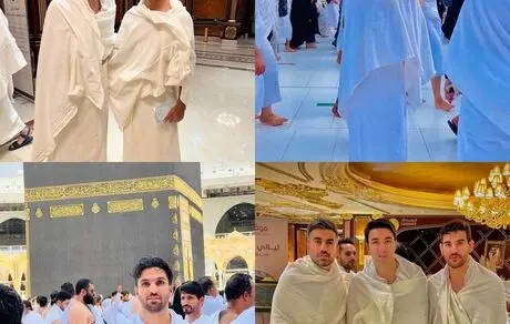 نکونام و شاگردانش در لباس احرام