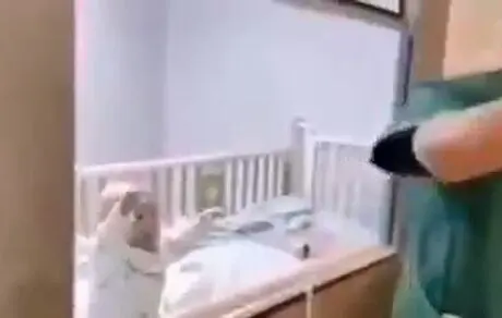ویدیویى تلخ از نوزاد مبتلا شده به ویروس کرونا در قفس قرنطینه
