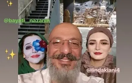 سلفی  امیر جعفری و خانم های بازیگر در هتل 