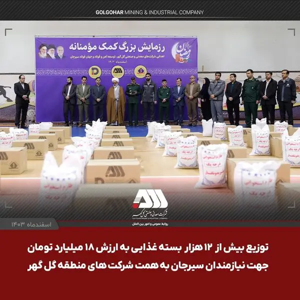 توزیع بیش از ۱۲ هزار بسته‌ غذایی به ارزش ۱۸ میلیارد تومان جهت نیازمندان سیرجان به همت شرکت های منطقه گل گهر 