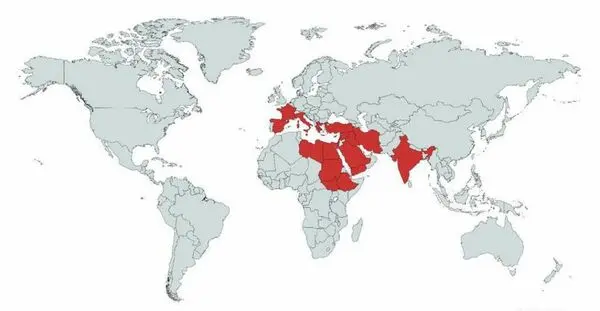 نمودار کشورهایی که در انجیل از آنها یاد شده است