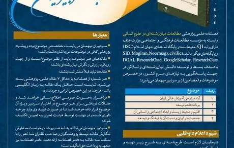 فراخوان انتخاب”سردبیران میهمان”جهت فصلنامه علمی- پژوهشی مطالعات علوم انسانی