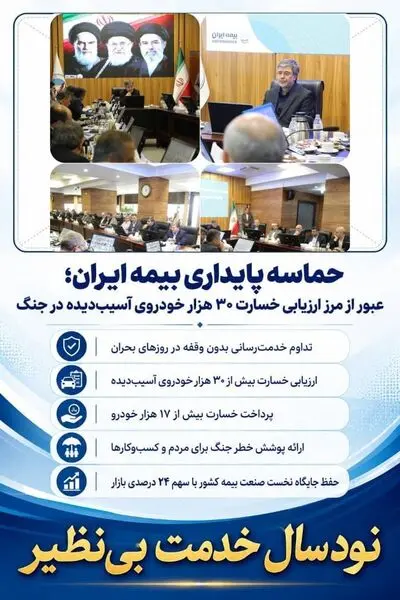 حماسه پایداری بیمه ایران؛ عبور از مرز ارزیابی خسارت ۳۰ هزار خودروی آسیب‌دیده در جنگ

