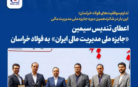 تداوم موفقیت‌های فولاد خراسان؛ این بار در شانزدهمین دوره جایزه ملی مدیریت مالی