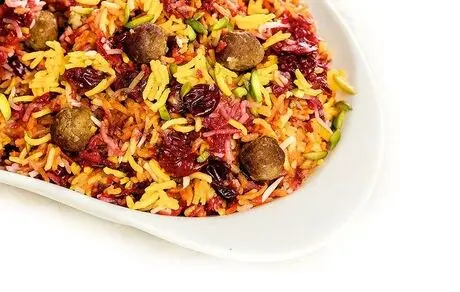 ۲ دستورتهیه آلبالو پلو مجلسی با مرغ ریش ریش یا گوشت قلقلی