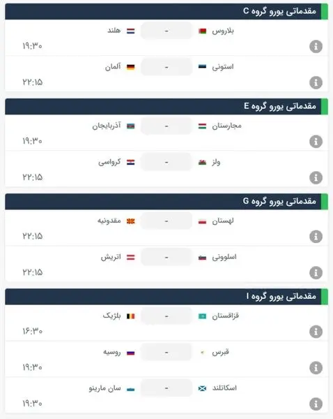 برنامه بازی های امروز مقدماتی یورو 2020+عکس

