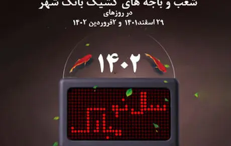 اسامی شعب کشیک بانک شهر در تعطیلات نوروز 1402 اعلام شد